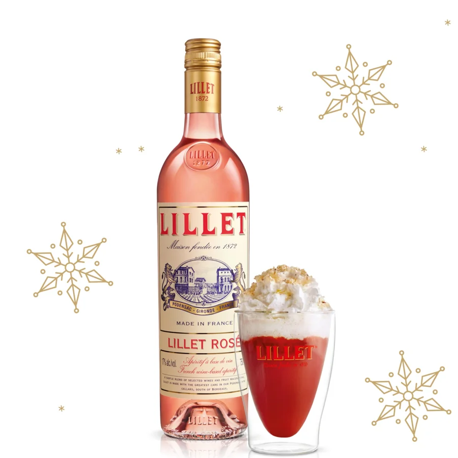 Lillet Rosé Flasche mit Lillet Noisette Cocktail